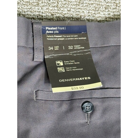 Denver Hayes Pleated Front Men's Pants 34x32 Grey No Iron Dress Pants Cotton - Picture 5 of 8